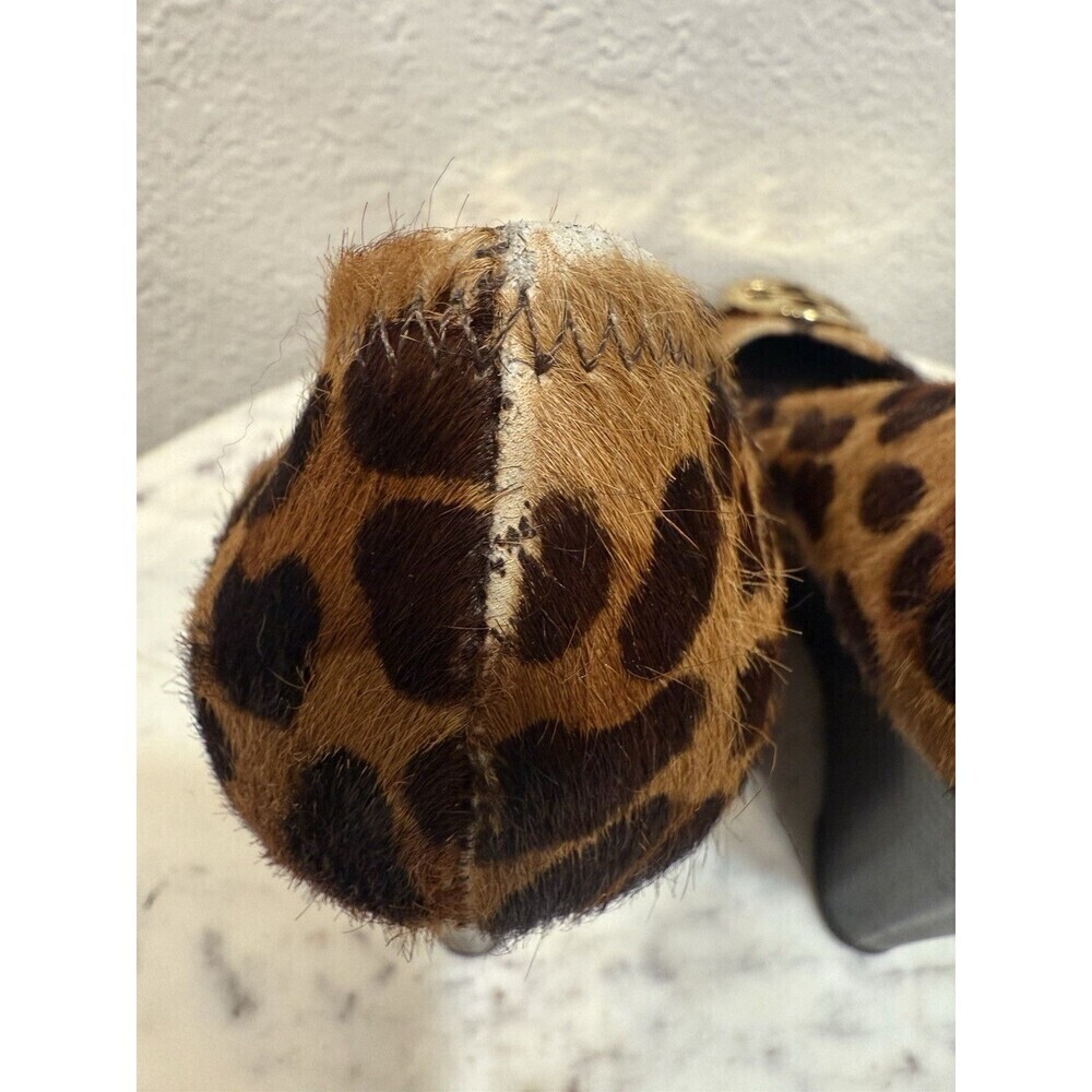 Tory Burch Calf Leather Sally Wedge Leopard Print Round Toe Heel Sz 6 Maybe - Picture 11 of 12